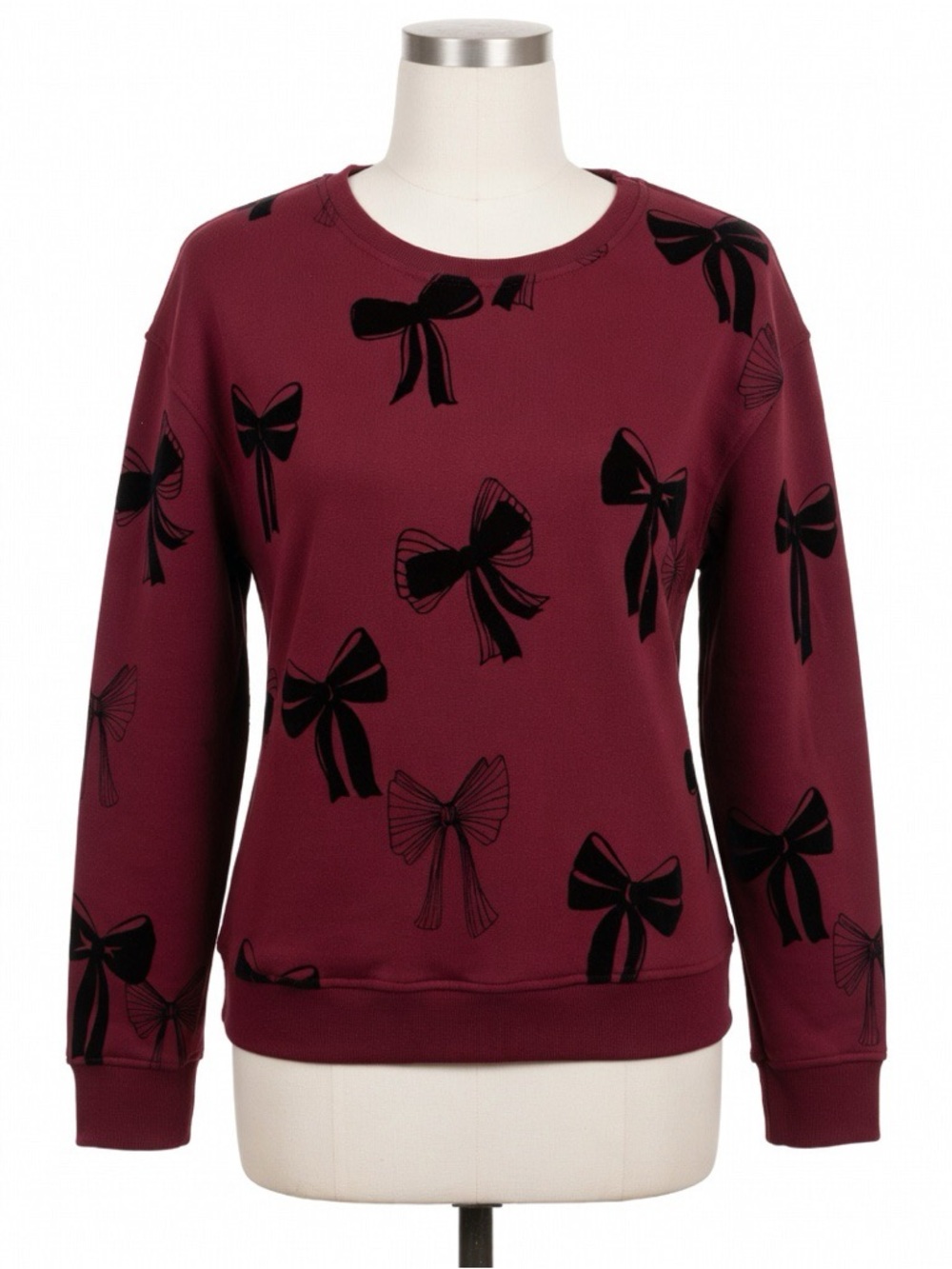 Jane & Delancey Sz Large Burgundy long sleeve shirt with bows